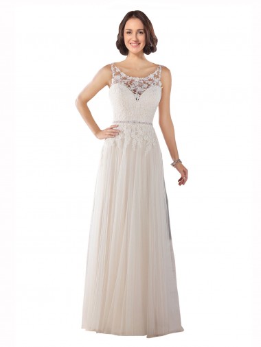 High Lace Neck Illusion Back Tulle Boho Wedding Dress Bristol