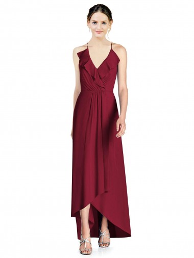 Draped V-Neck High Low Chiffon Bridesmaid Dress Bristol