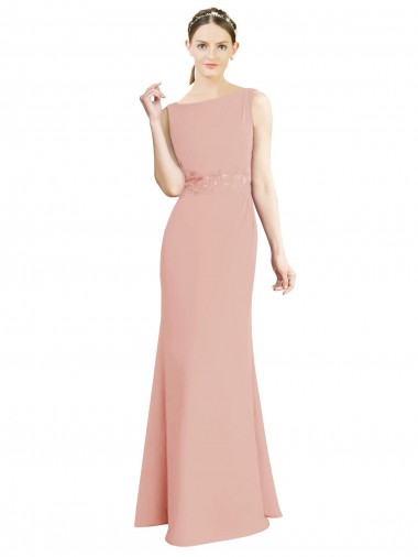 Full Length Long Chiffon Bridesmaid Dress with Pleated Lace Waist Bristol