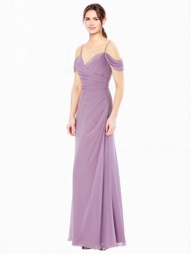 Draped Off the Shoulder Sweetheart Chiffon Bridesmaid Dress with Button Back Bristol