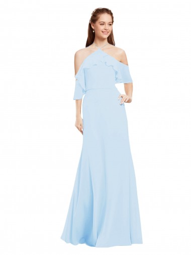 Chiffon Halter Neck Bridesmaids Dress with Flounced Neckline Bristol