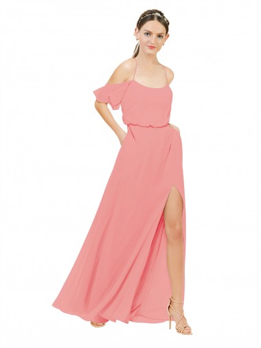 Draped Off the Shoulder Sleeves Chiffon Bridesmaid Dress Bristol