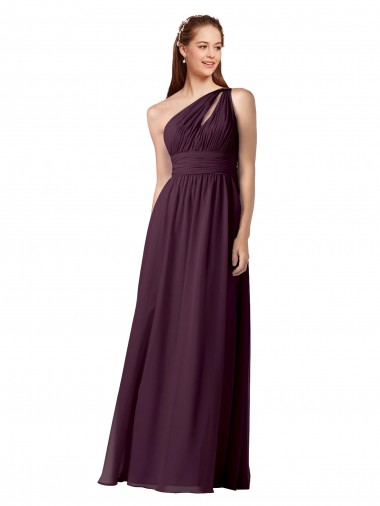 One Shoulder Chiffon Bridesmaid Dress with Front Keyhole and Shirred Bodice Bristol
