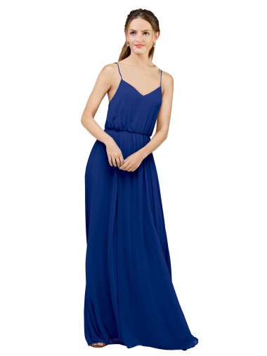 Long Chiffon Bridesmaid Dress with Spaghetti Strap Bodice Bristol