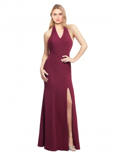 Chiffon Mermaid Bridesmaid Dress with Back Tie Halter Straps and Side Slit Bristol