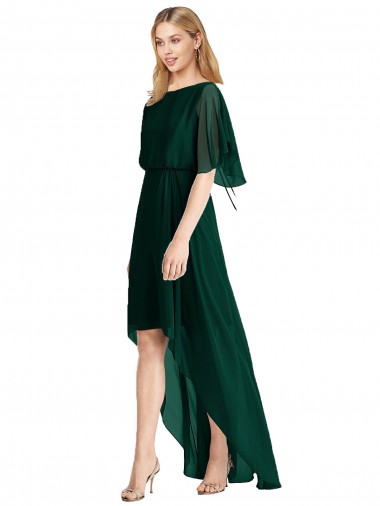 Plunging V Back Flutter Sleeves Cocktail Length Chiffon Bridesmaid Dress Bristol