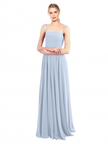 Luxe Chiffon Straight Neckline Long Chiffon Bridesmaid Dress with Skinny Straps Bristol