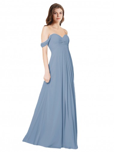 Empire Waist Off the Shoulder Chiffon Bridesmaid Dress with Sweetheart Bodice Bristol