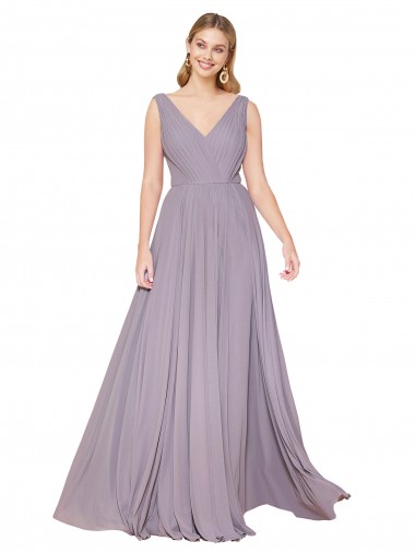 Draped Floor Length High Neck V-Back Chiffon Bridesmaid Dress / Formal Prom Dress with Shirred Bodice Bristol