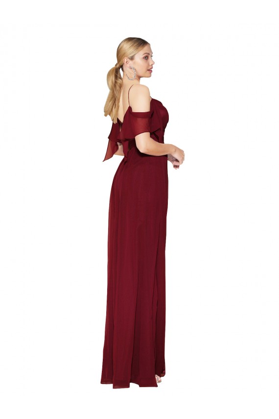 Cold Shoulder Long Mermaid Chiffon Bridesmaid Dress / Formal Prom Dress with Straps Bristol