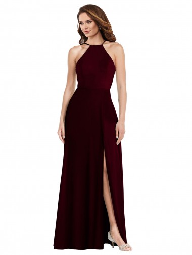 Halter Spaghetti Straps Maxi Bridesmaid Dress with Front Slit Bristol