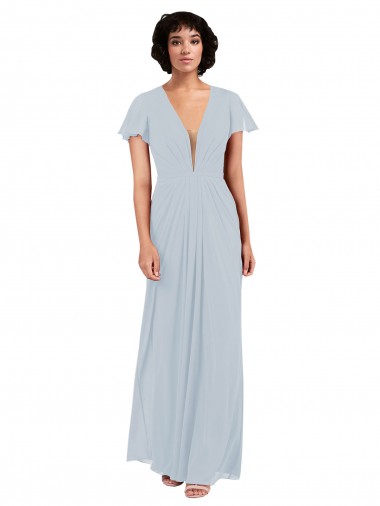 Deep V-Neckline Chiffon Bridesmaid Dress with Flutter Sleeves Bristol