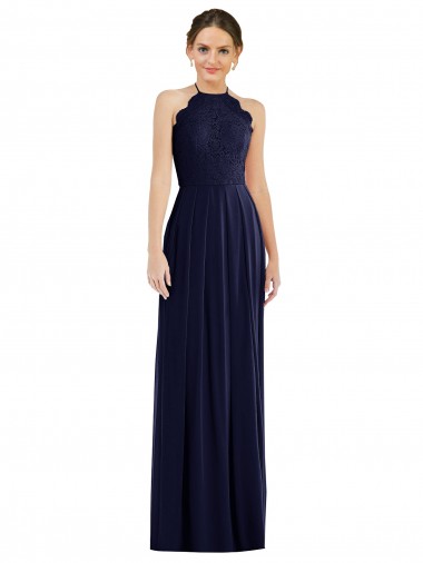 Tie Neck Lace Halter Pleated Skirt Maxi Bridesmaid Dress Bristol