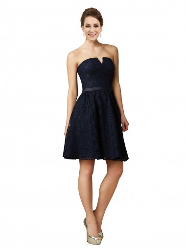 Classic Knee Length Lace Bridesmaid Dress / Cocktail Dress with Notched Neckline Bristol