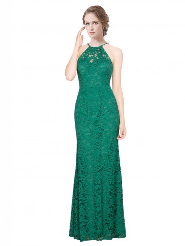 High Illusion Halter Neck Long Lace Bridesmaid Dress / Prom Dress Bristol