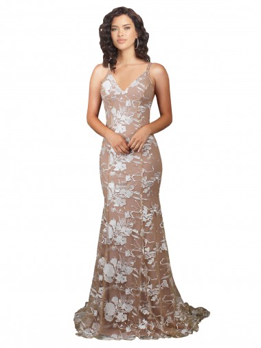 Fishtail Shaped V-Neck Embroidered Foral Lace Wedding Dress Bristol