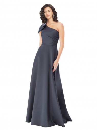 Rouched One Shoulder Floor Length Formal Satin Bridesmaid Dress / Prom Dress with Bow Bristol