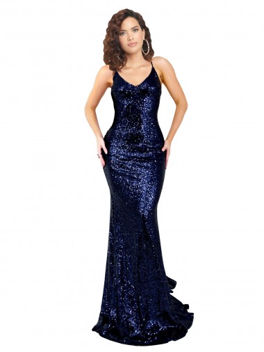 Mermaid V-Neck Low Back Long Formal Sequin Bridesmaid Dress / Prom Dress Bristol