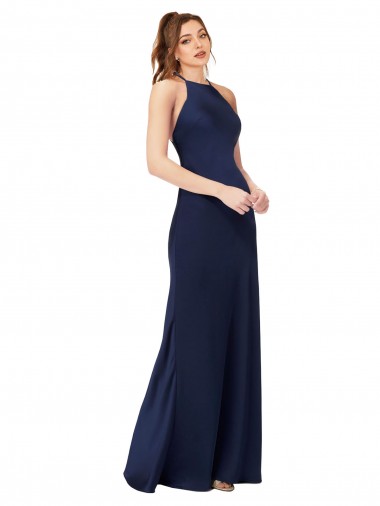 High Neck Satin Bridesmaid Dress / Prom Dress with Strappy Back Bristol