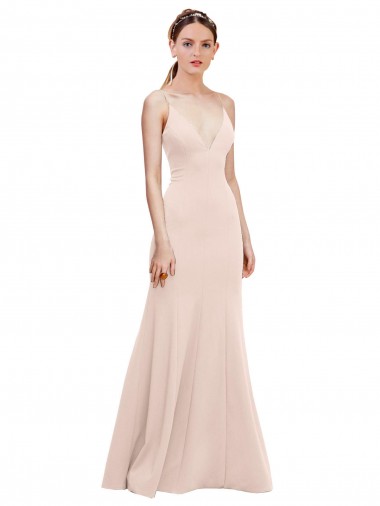 Deep V-Neck and Back Long Formal Crepe Bridesmaid Dress / Prom Dress Bristol