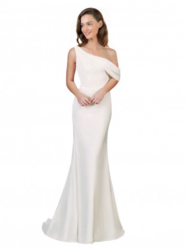 One Shoulder Formal Crepe Bridesmaid Dress / Prom Dress with Draped Off the Shoulder Strap Bristol