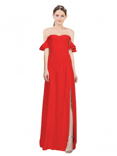 Double Ruffle Flounce Sleeves Formal Crepe Bridesmaid Dress / Prom Dress with Slit Bristol