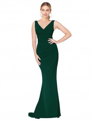 V-Neck Floor Length Long Formal Crepe Mermaid Bridesmaid Dress / Prom Dress Bristol
