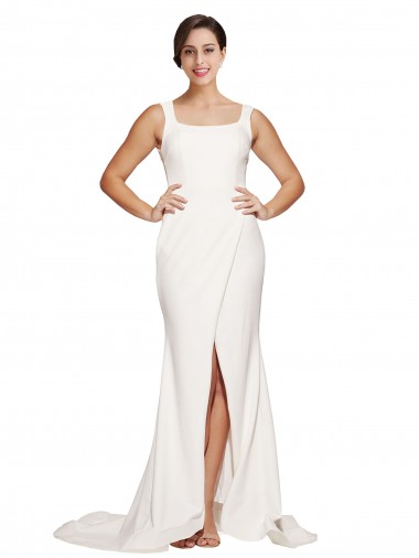 Square Neck Long Sheath Sweep Train Crepe Bridesmaid Dress / Prom Dress  Bristol