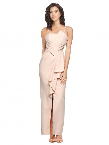 Long Full Length Ruffles Strapless Low Back Crepe Bridesmaid Dress / Prom Dress with Straps Bristol