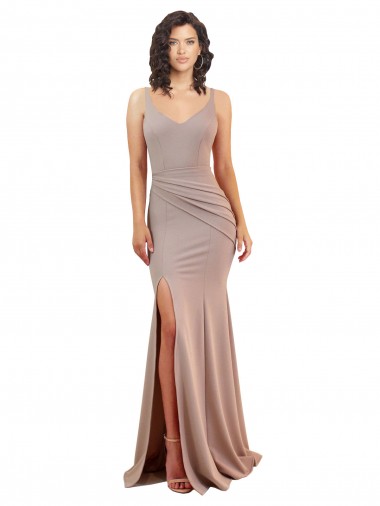 Fishtail Shape V-Neck Formal Crepe Bridesmaid Dress / Prom Dress with Slit Bristol