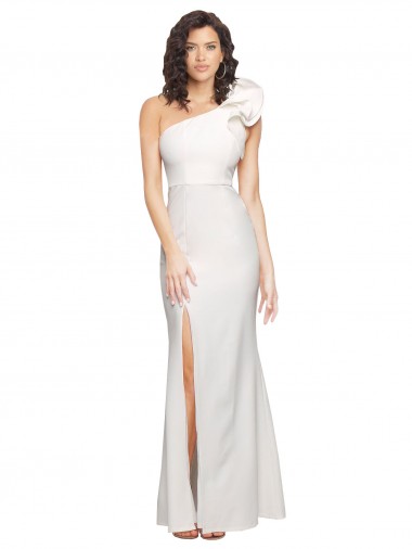 One Shoulder Long Full Length Formal Crepe Bridesmaid Dress / Prom Dress with Ruffles and Side Split Bristol
