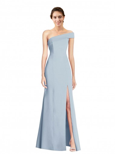 Asymmetrical Off the Shoulder Cuff Trumpet Formal Crepe Bridesmaid Dress / Prom Dress With Front Slit Bristol