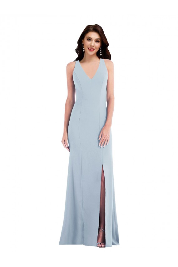 Criss Cross Cutout Back Maxi Bridesmaid Dress / Prom Dress with Front Slit Bristol