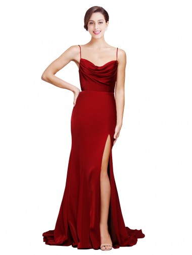 Cowl Front Neck Sweep Train Formal Stretch Satin Bridesmaid Dress / Prom Dress with High Side Split Bristol