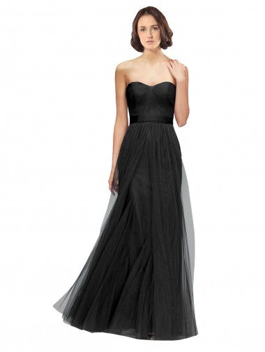 Long Tulle Bridesmaid Dress with Sweetheart Neckline and Belt Bristol