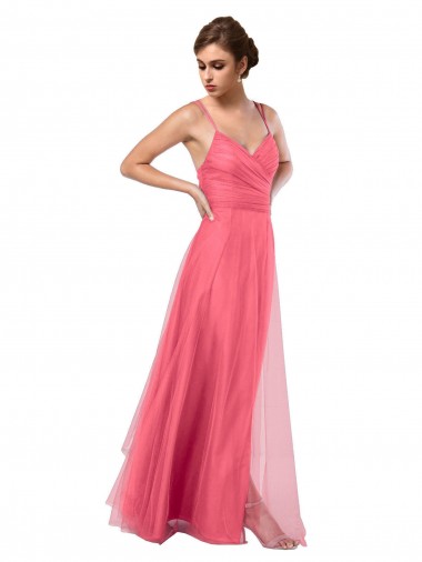 Flowy A-Line Tulle Bridesmaid Dress with Double Straps and V-Neck Bristol