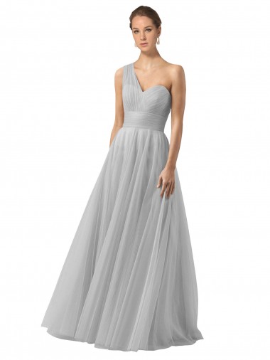 Floor Length Tulle Bridesmaid Dress with Shirred One Shoulder Bodice Bristol