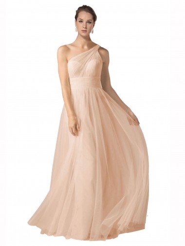 Illusion One Shoulder Tulle Bridesmaid Dress with Shirred Bodice Bristol