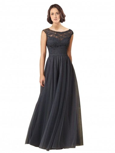 Long Bateau Tulle Bridesmaid Dress with Lace Bodice Bristol