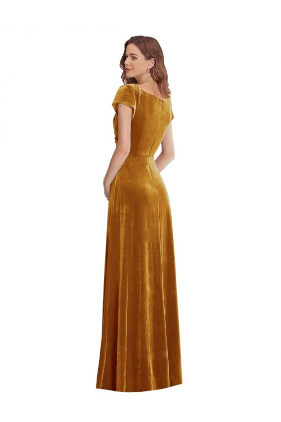 Cap Sleeve Faux Wrap Formal Velvet Maxi Bridesmaid Dress / Prom Dress with Pockets Bristol